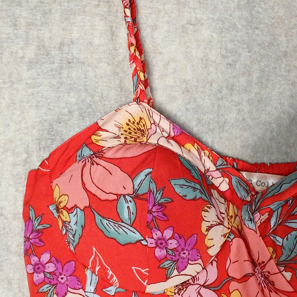 BOG Collective Red Floral Sweetheart Wide Leg Jumpsuit Vacation Style LARGE EUC - Picture 7 of 9